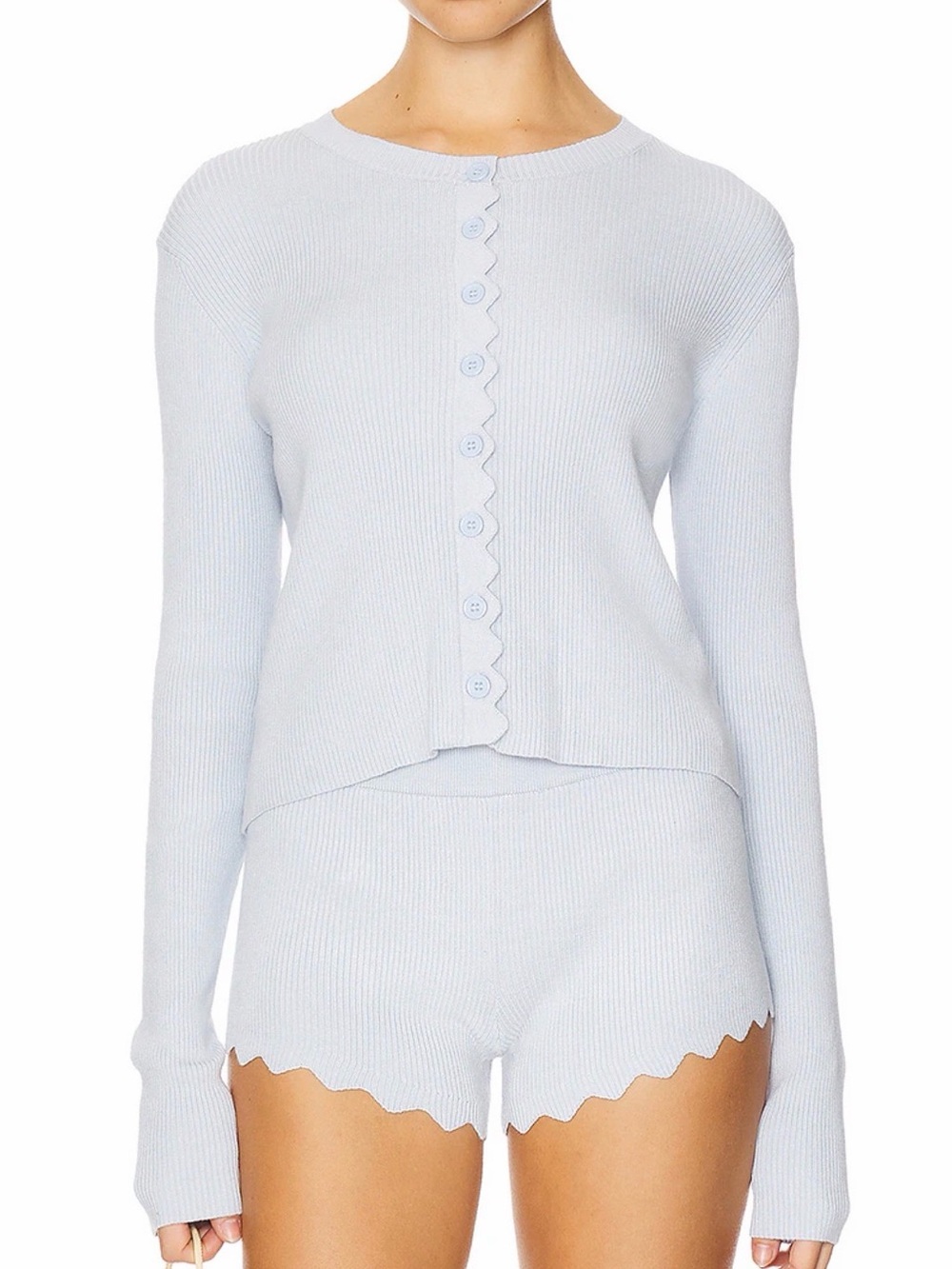 Lioness Ive League Pale Blue Ribbed Scallop-Edge Cardigan XS